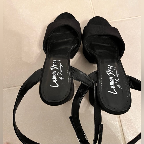 Lemon Drop by Privileged Black Velvet Platform Heels - Picture 5 of 8